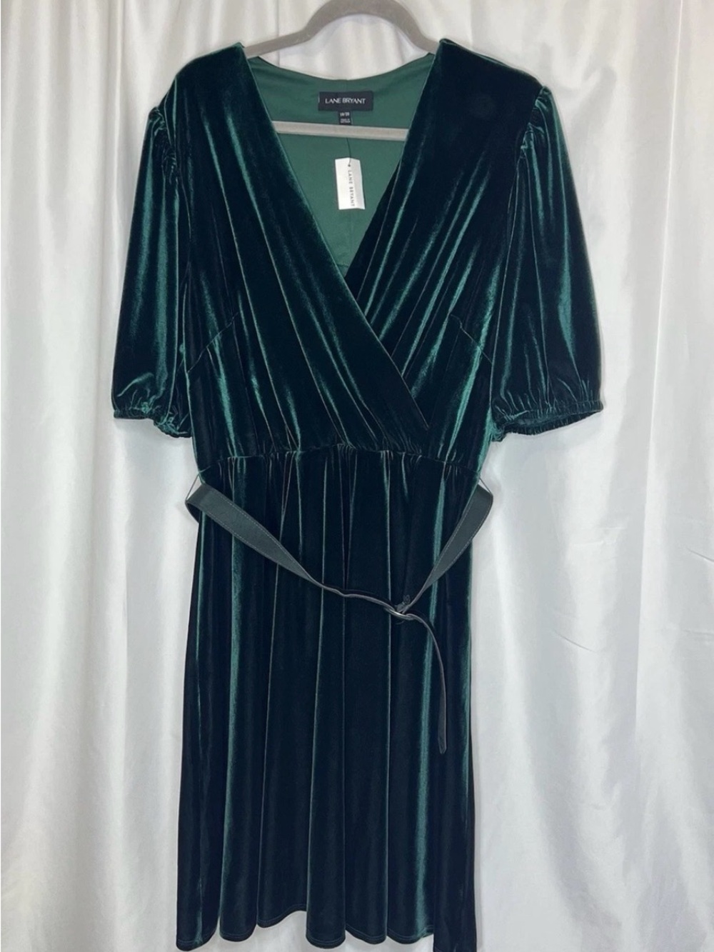 Lane Bryant Deep Green Velvet Wrap-Style Dress